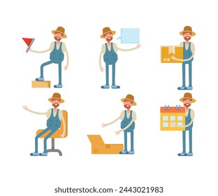 farmer characters set in various poses vector illustration