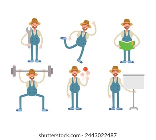 farmer characters set in various poses vector illustration