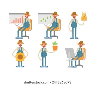 farmer characters set in various poses vector illustration