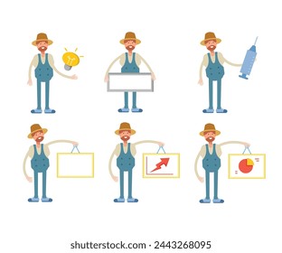 farmer characters set in various poses vector illustration