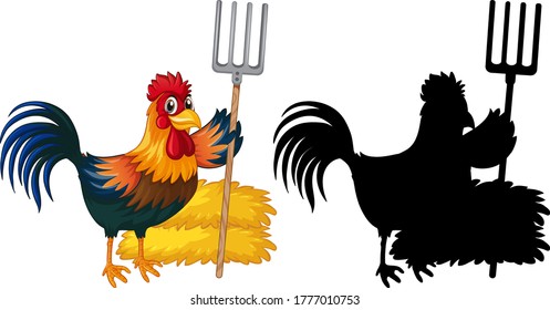 Farmer chicken with its silhouette illustration