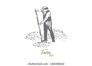 Farmer Chores Concept Sketch. Isolated Vector Illustration