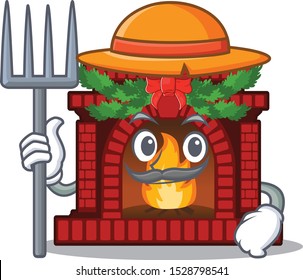 Farmer christmas fireplace isolated with the mascot