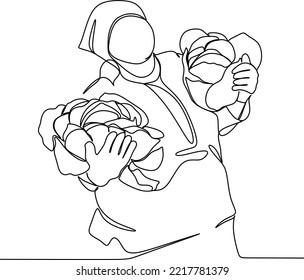 Farmer with collard greens. Vector drawing. Emblem.