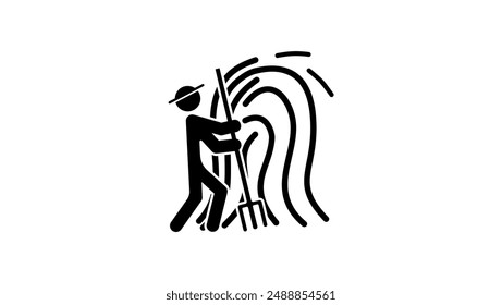 Farmer collecting hay, black isolated silhouette