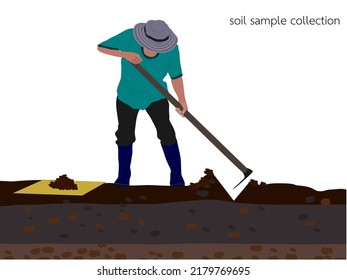 Farmer collecting soil samples on a white background.