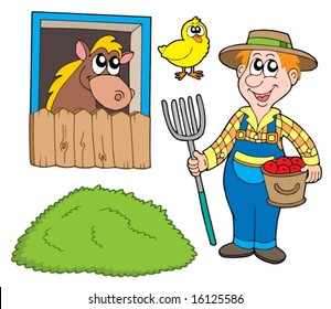 Recogida de agricultores sobre fondo blanco - ilustración vectorial.