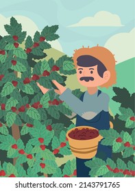 farmer collects coffee crop, design