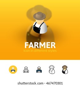 Farmer color icon, vector symbol in flat, outline and isometric style isolated on blur background