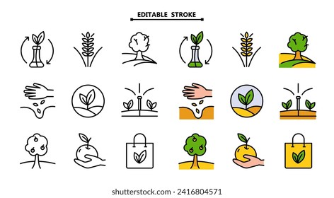Farmer color icons set. Editable stroke. Set of farmer vector icons for web design isolated on white background. Symbol, logo illustration. Vector graphics.