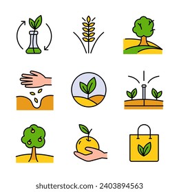 Farmer color icons set. Set of farmer vector icons for web design isolated on white background. Symbol, logo illustration. Vector graphics.