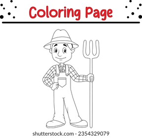 página de coloración de granjeros para niños. libro de coloreado, ilustración vectorial.