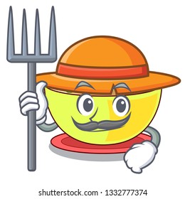 Farmer corn chowder in a cartoon bowl