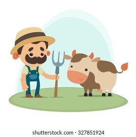 Farmer with cow