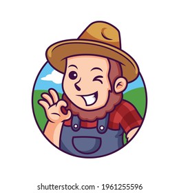 Farmer with Cute Pose, Cartoon. Vector Icon Illustration, Isolated Premium Vector