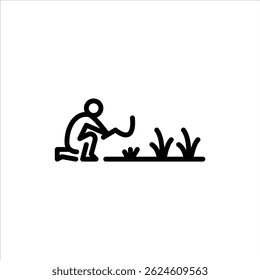 farmer cutting grass outline icon. farm activity line art illustration.