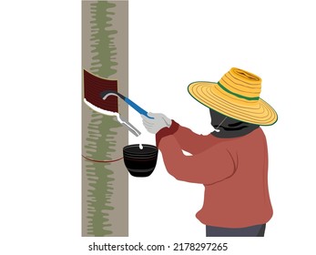 Farmer cutting rubber on a white background.