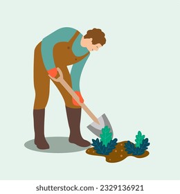 FARMER DIGGING THE GROUND FLAT DESIGN