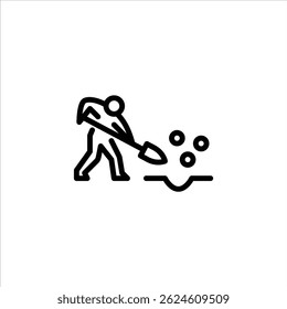 ícone do outline de escavação do agricultor. ilustração da arte da linha da atividade do farm.