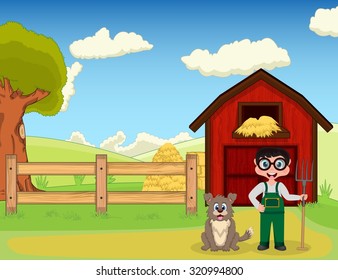 Farmer and dog at the farm