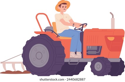 Farmer drive tractor. Rural agricultural machine worker isolated on white background