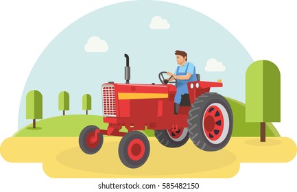 A farmer driving his tractor into farm filed