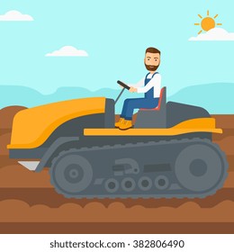 Farmer driving tractor.