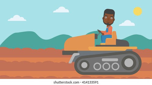 Un granjero conduciendo un tractor.