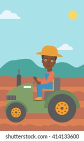 Un granjero conduciendo un tractor.