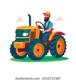 Farmer, die Traktor in Feldgrafik fahren. Hay Ballen im Warenkorb. Man Cartoon-Charakter, der im Bauernhof mit landwirtschaftlichen Maschinen arbeitet, um einzelne Clipkunst. Gartenbau und Haltungsbetrieb