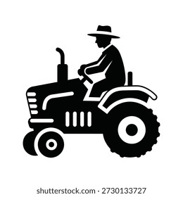 El granjero que conduce el tractor en la maquinaria de la agricultura del campo