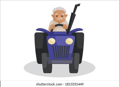 Farmer is driving a tractor. Vector graphic illustration. Individually on a white background.
