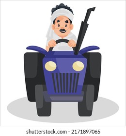Farmer is driving a tractor. Vector graphic illustration. Individually on a white background. 