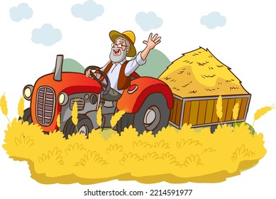 farmer driving tractor vector illustration