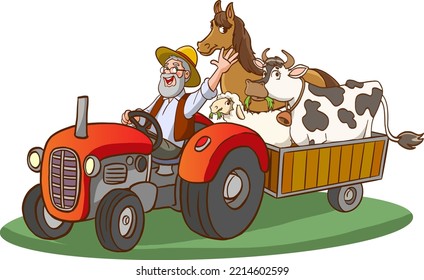 farmer driving tractor vector illustration