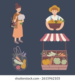 farmer element collection set in isolated background