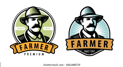 Farmer emblem. Farm, farming symbol vector illustration