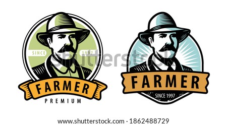 Farmer emblem. Farm, farming symbol vector illustration