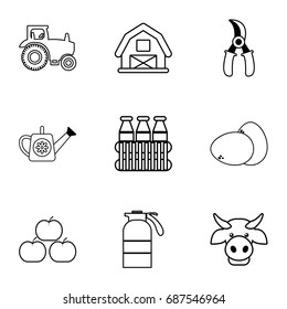 Farmer equipment icons set. Outline set of 9 farmer equipment vector icons for web isolated on white background