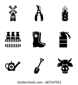 Farmer equipment icons set. Simple set of 9 farmer equipment vector icons for web isolated on white background