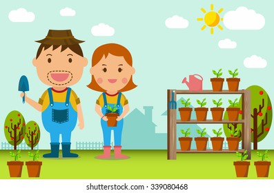 Farmer Family Flat Cartoon Vector Design Stock Vector (Royalty Free ...