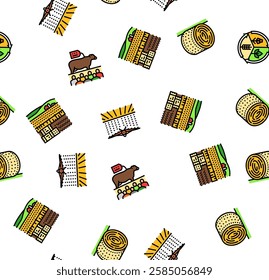farmer farm agriculture field man vector seamless pattern thin line illustration