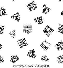 farmer farm agriculture field man vector seamless pattern thin line illustration