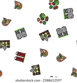 farmer farm agriculture field man vector seamless pattern thin line illustration