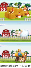 Farmer and farm animals in the farm illustration