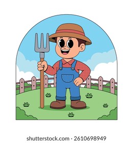 Farmer in farm cartoon illustration