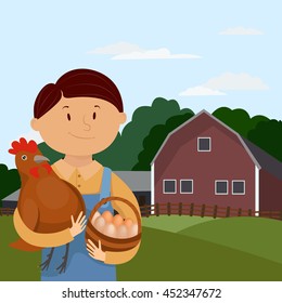 farmer , farm, chicken, egg, vector graphics