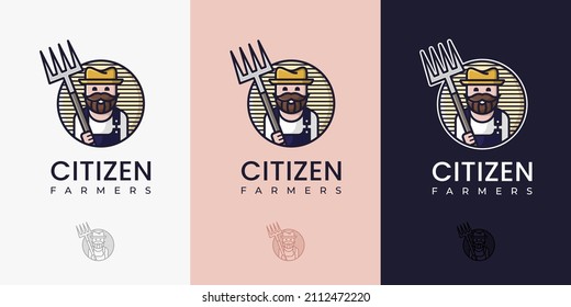 Farmer Farm Farming People Harvest Man Hat Ranch Rural Nature Agriculture Rural Vector Logo Design