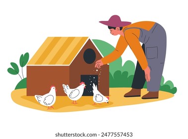 Farmer Feeding Chickens Illustration vector