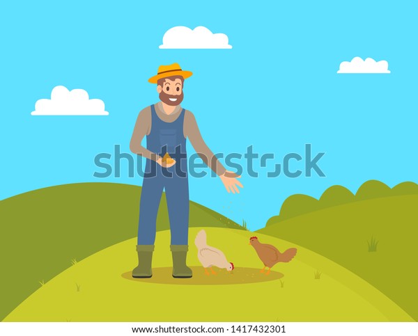 Farmer Feeding Domestic Animals On Farm Stock Vector (Royalty Free ...